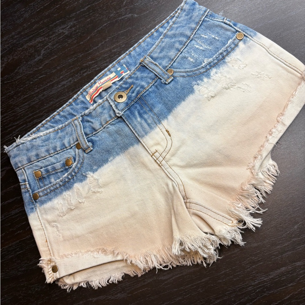 Vintage Havana Blue and Tan Jean Shorts